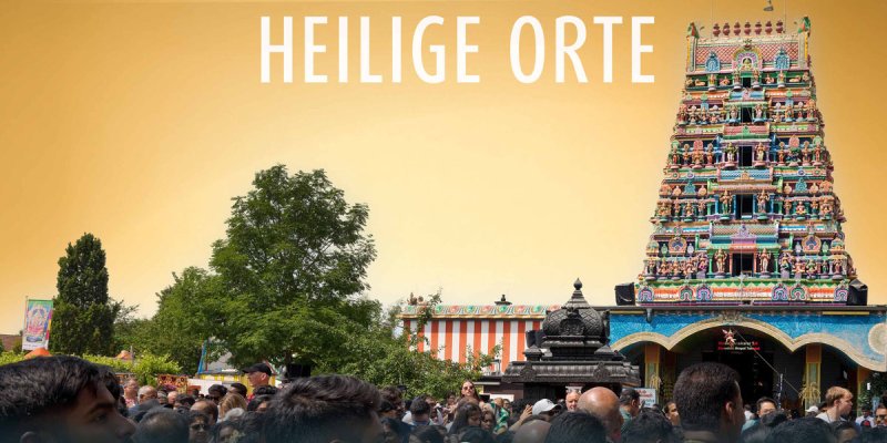 der farbenprächtige und reich verzierte Sri-Kamadchi-Ampal-Tempel in Hamm mit vielen Menschen im Vordergrund